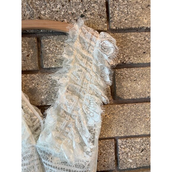 Skylar Rose Ivory Lace Ruffle Bodysuit With Plunging V-Neck & Sheer Detailing Si - Picture 3 of 7